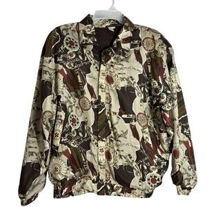 Coaco Vintage Silk Bomber Jacket 90s Nautical Size XL Lightweight Brown